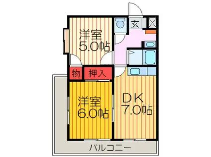 グランゴール星ヶ丘(2DK/3階)の間取り写真