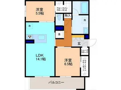 リヒト金沢(2LDK/1階)の間取り写真