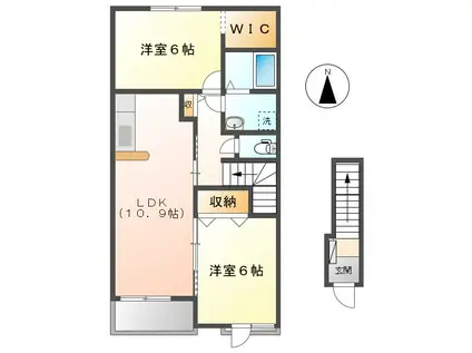 ピュアグリーンB(2LDK/2階)の間取り写真