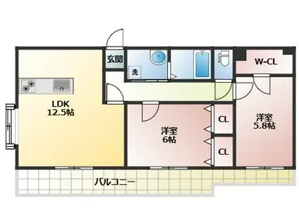 ビュー・ポイント(2LDK/3階)の間取り写真