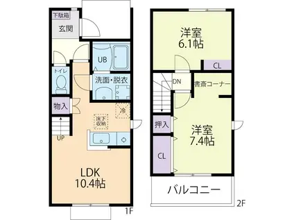 7/1深谷市田中テラスハウス A(2LDK/1階)の間取り写真