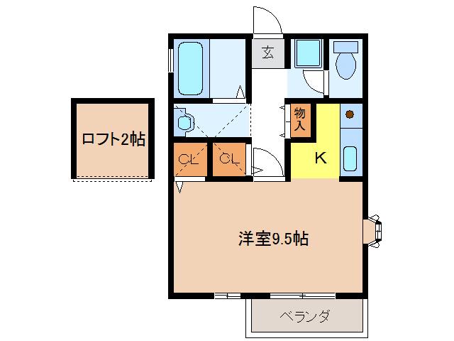 プレリュード(ワンルーム/2階)の間取り写真