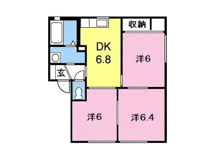 フォンテーヌ D(3DK/2階)の間取り写真