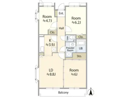 萬家第三ビル(3LDK/3階)の間取り写真