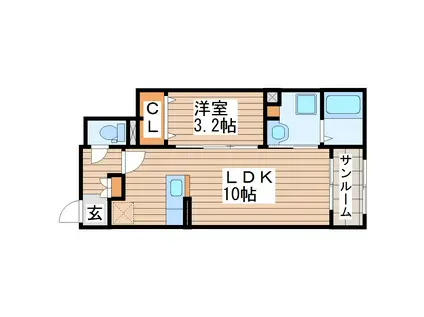 プリムローズ・ヴィラ(1LDK/1階)の間取り写真