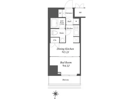 AIFLAT文京本駒込(1DK/4階)の間取り写真