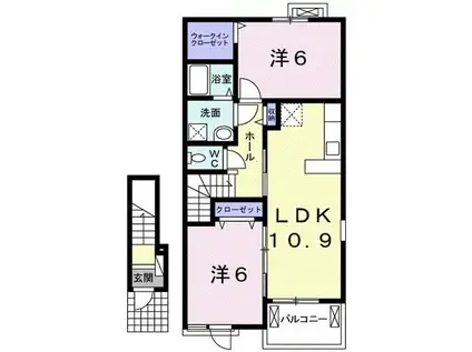 イルミネイト ソル D(2LDK/2階)の間取り写真
