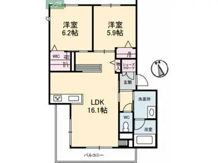 LITTLE WING(2LDK/2階)の間取り写真