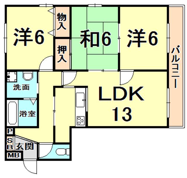 柳本北館(3LDK/3階)の間取り写真