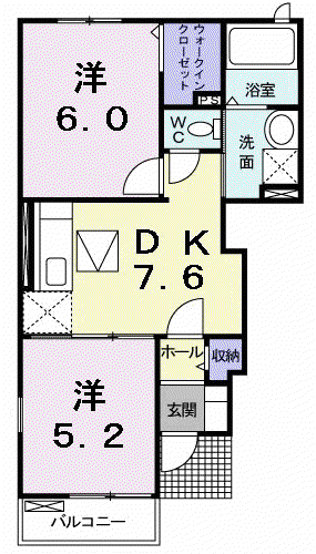 クレメント(2DK/1階)の間取り写真