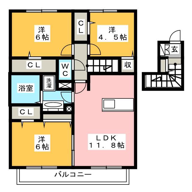 DAIWAHOUSEセキュリティVERDA RIVA B棟(3LDK/2階)の間取り写真