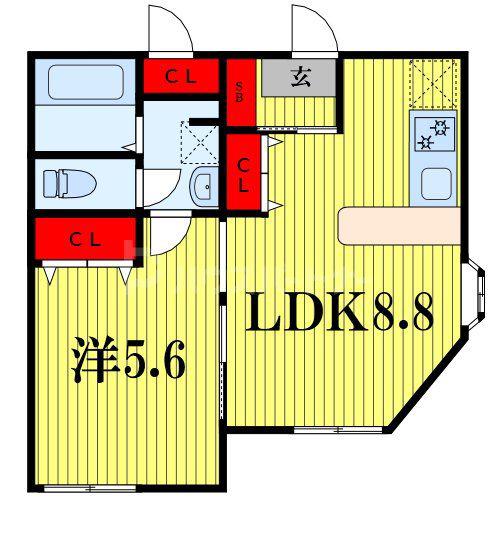 天台ハイリビング参番館(1LDK/1階)の間取り写真