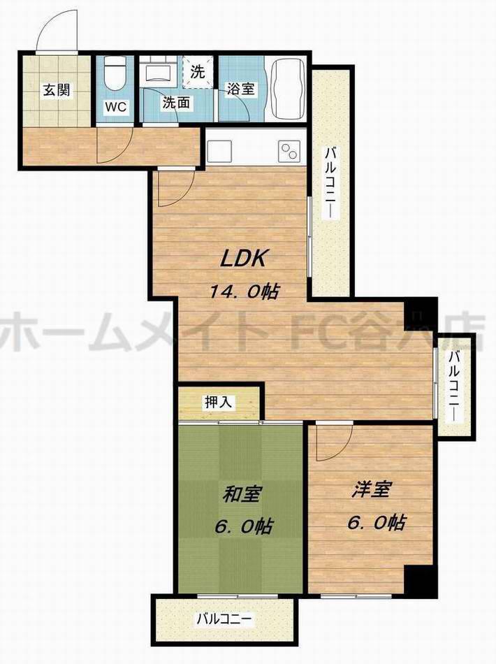 ベルンガーデン東平(2LDK/7階)の間取り写真