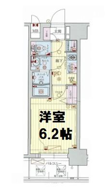 プレサンス難波インフィニティ(1K/3階)の間取り写真