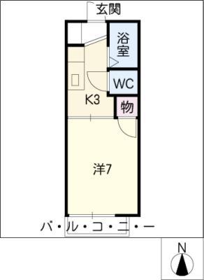 コーポフジII(1K/2階)の間取り写真