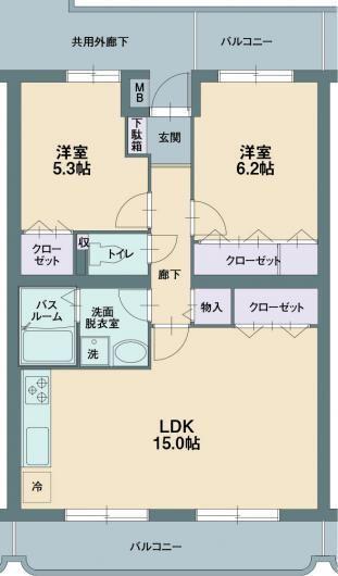 パーシモンスクエア(2LDK/3階)の間取り写真