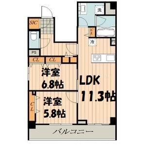 ロイヤルカーサ千種(2LDK/5階)の間取り写真