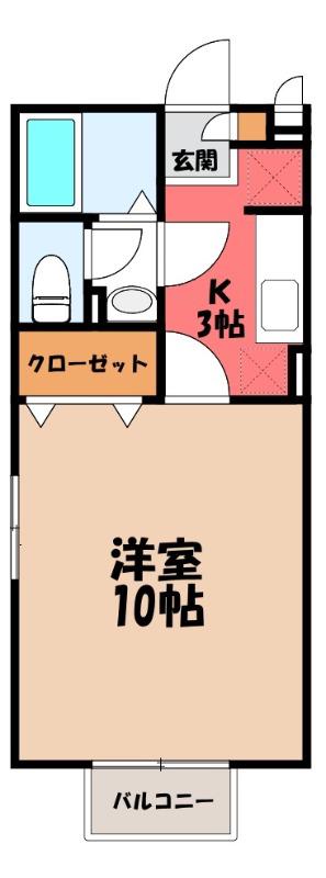 TAKASAKI HILLS 2ND(1K/2階)の間取り写真