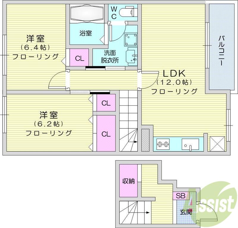 パレシャルマンB(2LDK/2階)の間取り写真