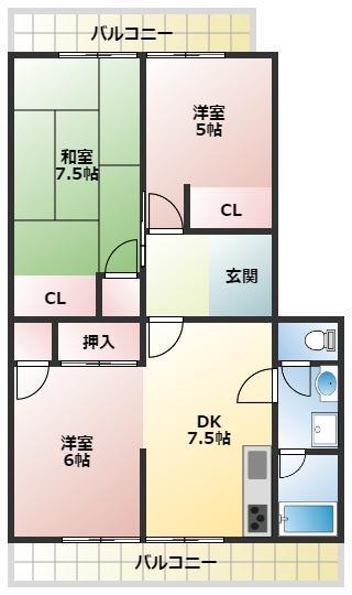 ルミウス八町西(3DK/3階)の間取り写真