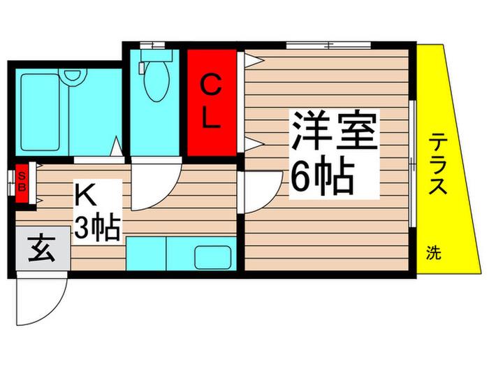 田辺ハイツII(1K/1階)の間取り写真
