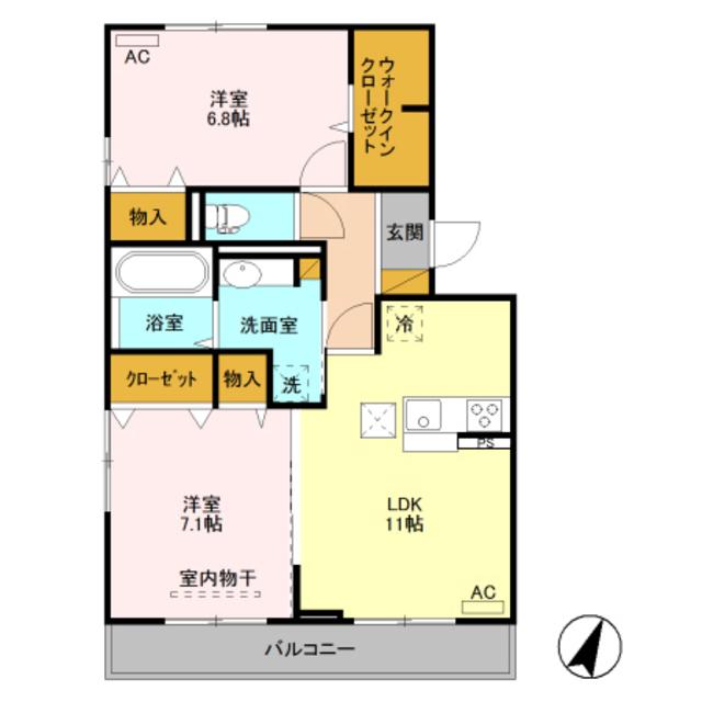 フォルテア A(2LDK/1階)の間取り写真