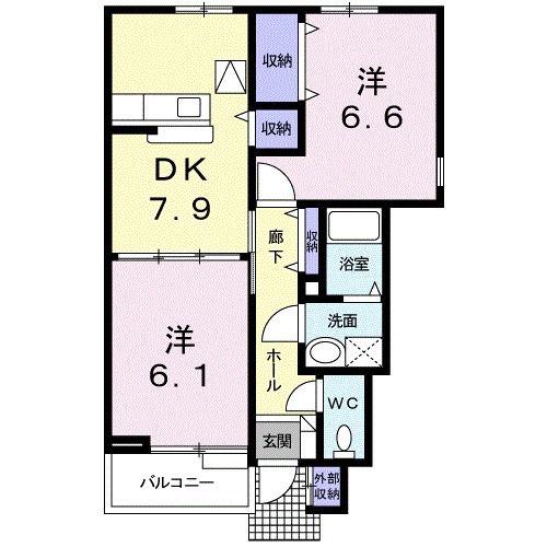 ハイナブリッサA(2DK/1階)の間取り写真