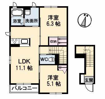 メゾンひかりA棟(2LDK/2階)の間取り写真