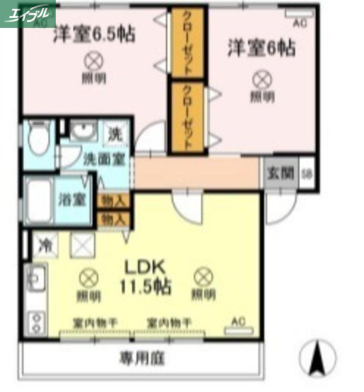 ハイカムール花尻B棟(2LDK/1階)の間取り写真