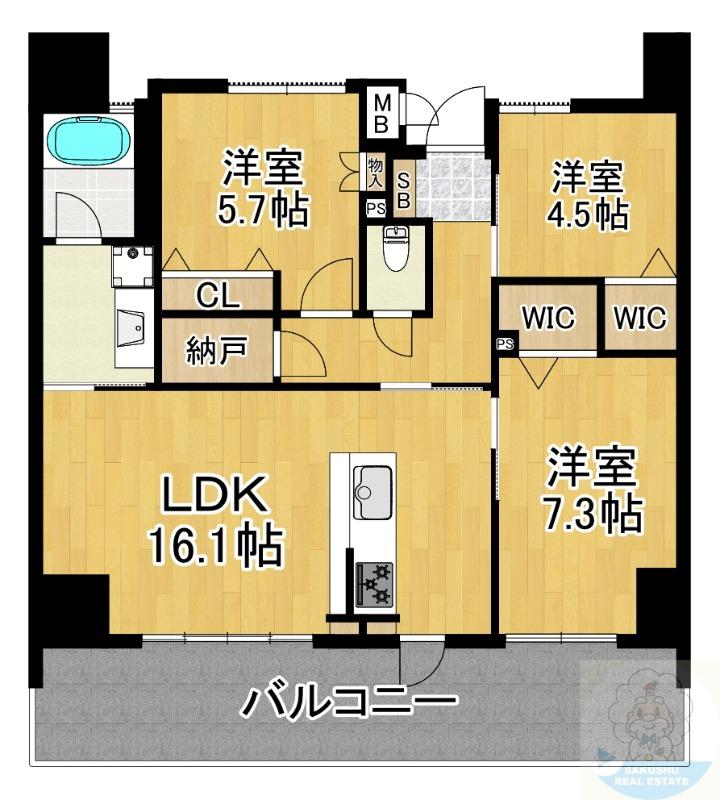 ラクレイス香椎照葉(3LDK/11階)の間取り写真