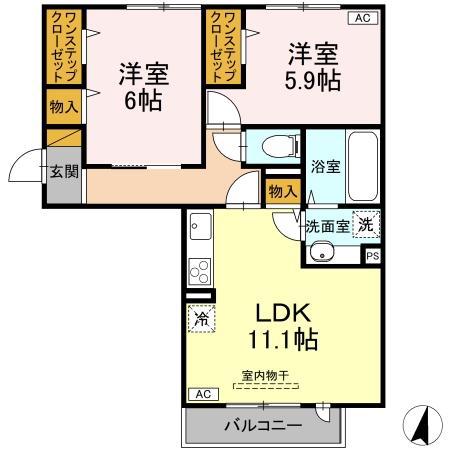 SERENO MORIYA(2LDK/3階)の間取り写真