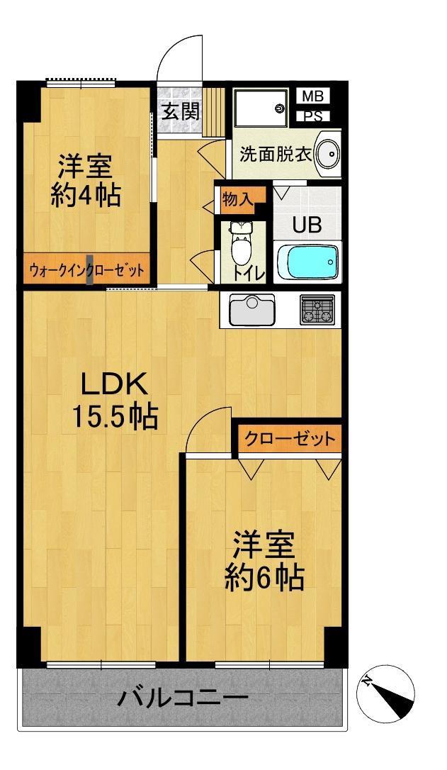 ヤマトマンション(2LDK/4階)の間取り写真