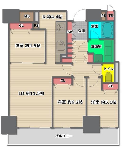シティタワー大阪(3LDK/23階)の間取り写真