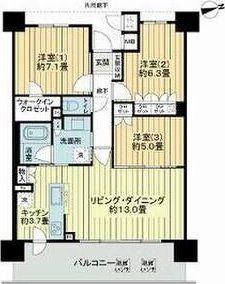 ライオンズ台原フォレストフォート(3LDK/2階)の間取り写真