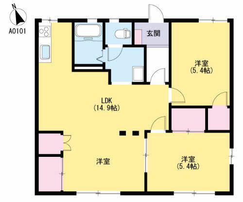 ヴィラウィステリア小ヶ倉A(2LDK/1階)の間取り写真