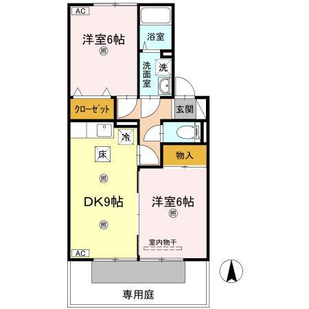 セジュール伏石A棟(2DK/1階)の間取り写真