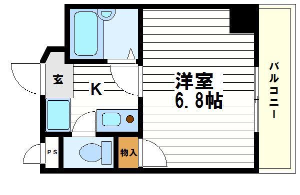 ゆずり葉(1K/6階)の間取り写真