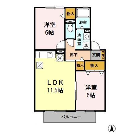 セジュール壱番館・弐番館(2LDK/1階)の間取り写真