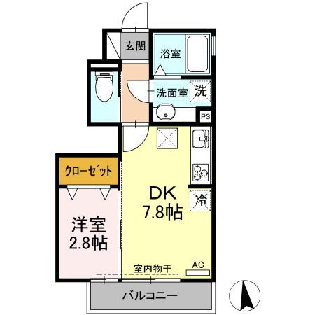 G-ROOM飯柄(1DK/1階)の間取り写真