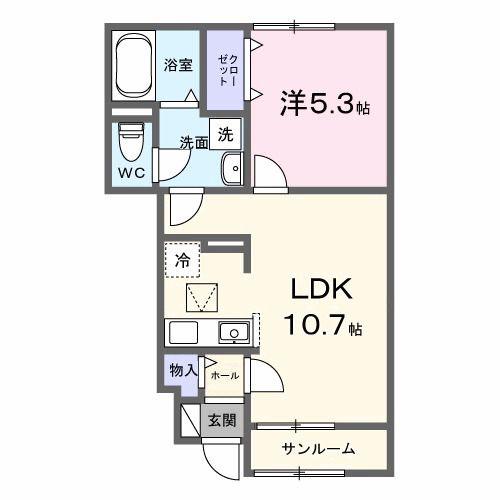 ヴァン・フレ(1LDK/1階)の間取り写真