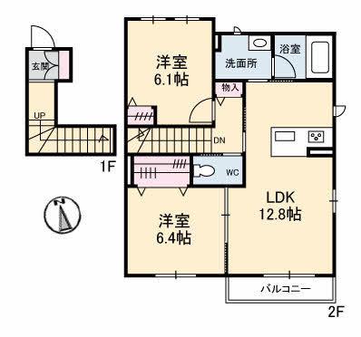 ヴィアソーレ川下(2LDK/2階)の間取り写真