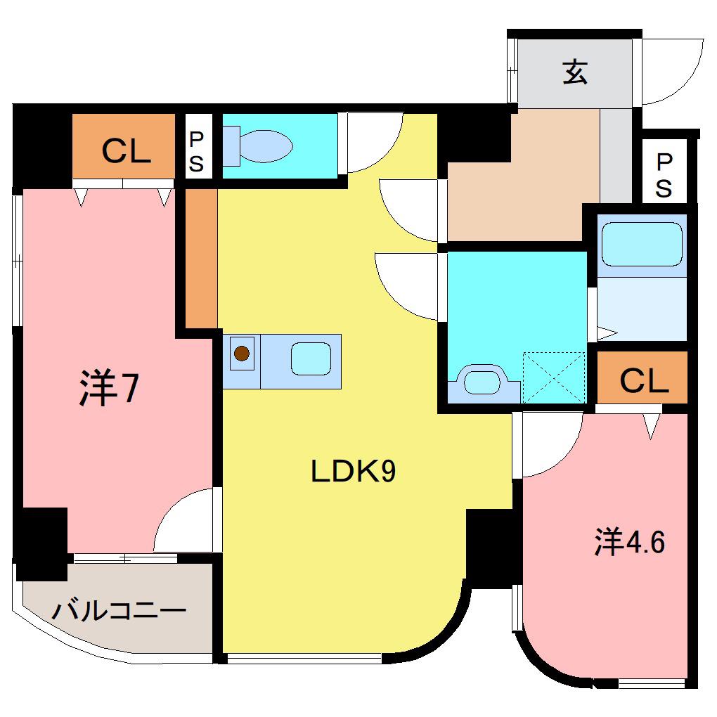 ビバリーマンション(2LDK/6階)の間取り写真