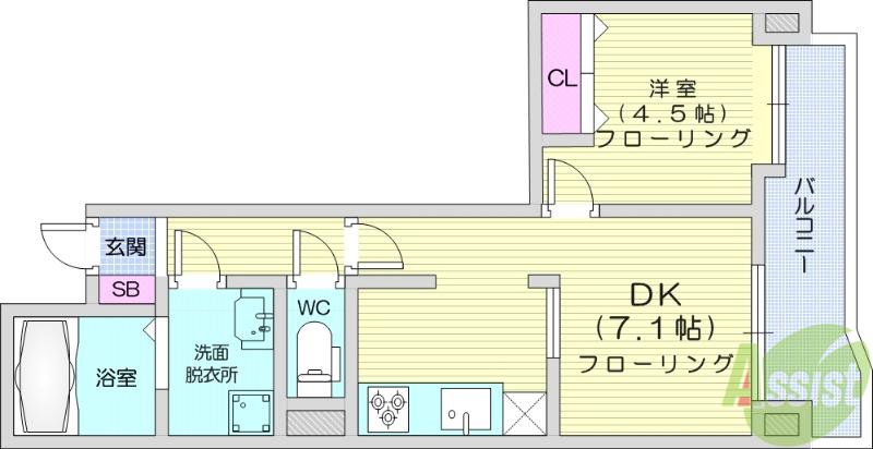 ダイアパレス泉崎(1DK/2階)の間取り写真