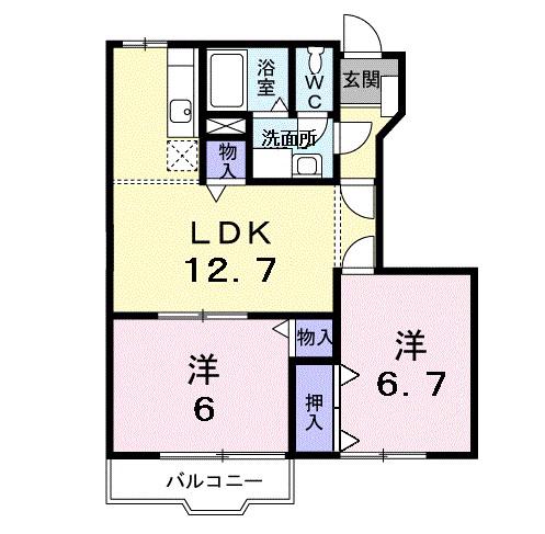 サンシャインB(2LDK/1階)の間取り写真