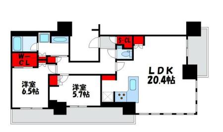 ブリリアタワー浜離宮(2LDK/26階)の間取り写真