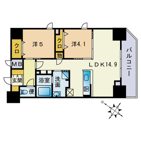 インシグニア渡辺通(2LDK/11階)の間取り写真