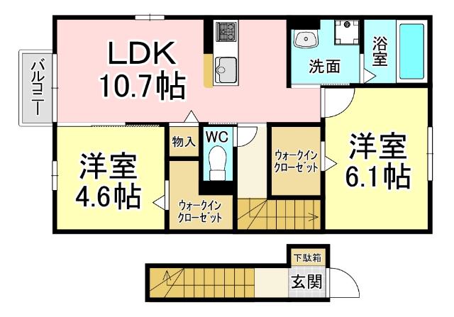 ヴェルジェ深田V(2LDK/2階)の間取り写真