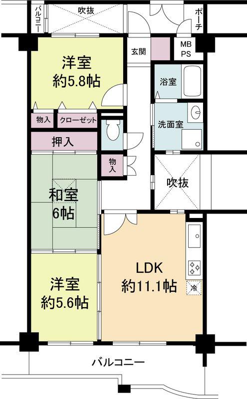 KDXレジデンス夙川ヒルズ 3番館(3LDK/1階)の間取り写真