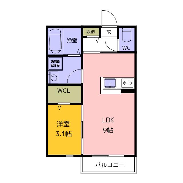 YOURMAISON FELICIA(1LDK/2階)の間取り写真