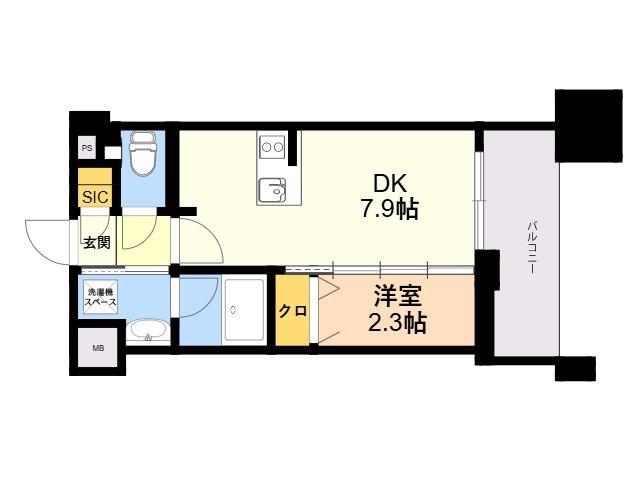 エンクレスト天神PORT(1DK/3階)の間取り写真